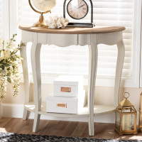 Baxton Studio MNT15-White/Natural-ST Cordelia Country Cottage Farmhouse White and Natural Brown Finished Console Table